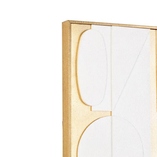 30" x 39" White Wooden Abstract Geometric Shape Framed Wall Art with Gold Accents
